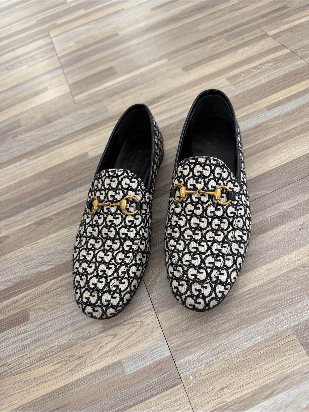 Gucci Women's Black & Cream GG Canvas Horsebit Loafers